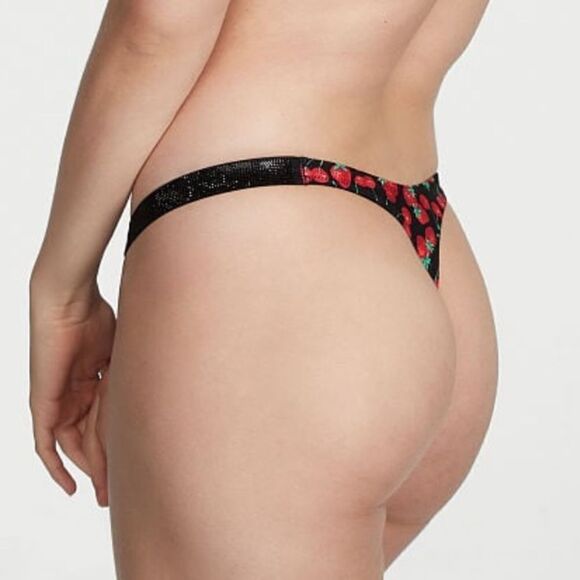Victorias Secret Swim Rhinestone Shine Strap Thong Bikini Bottoms Mixed Berry - Picture 4 of 4